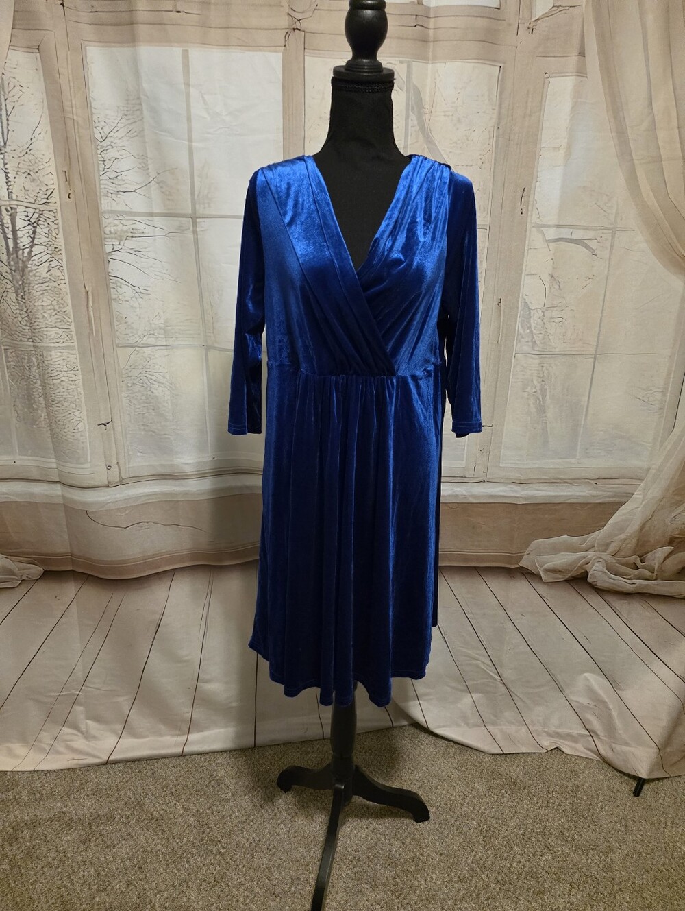 Kohl's Royal Blue Velvet Wrap-Style Long Sleeve Dress